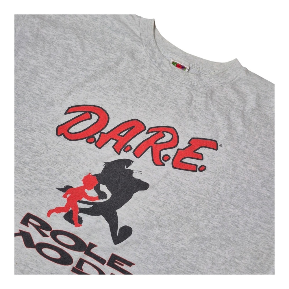VTG DARE Men's XL 90s Role Model T Shirt Drug Free Gray Graphic Retro